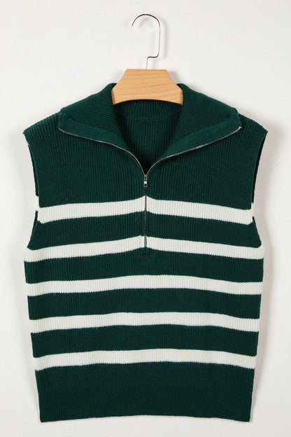 Chicory Coffee Ribbed Half Zip Collared Sweater Vest
