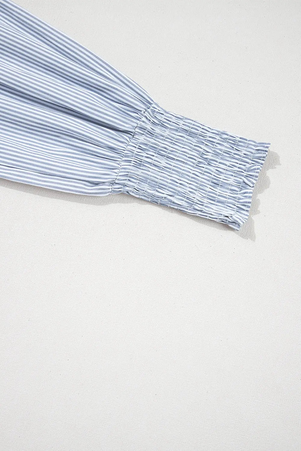 Gray Pinstripe Long Sleeve Smocked Cuffs Button Shirt Collar Blouse