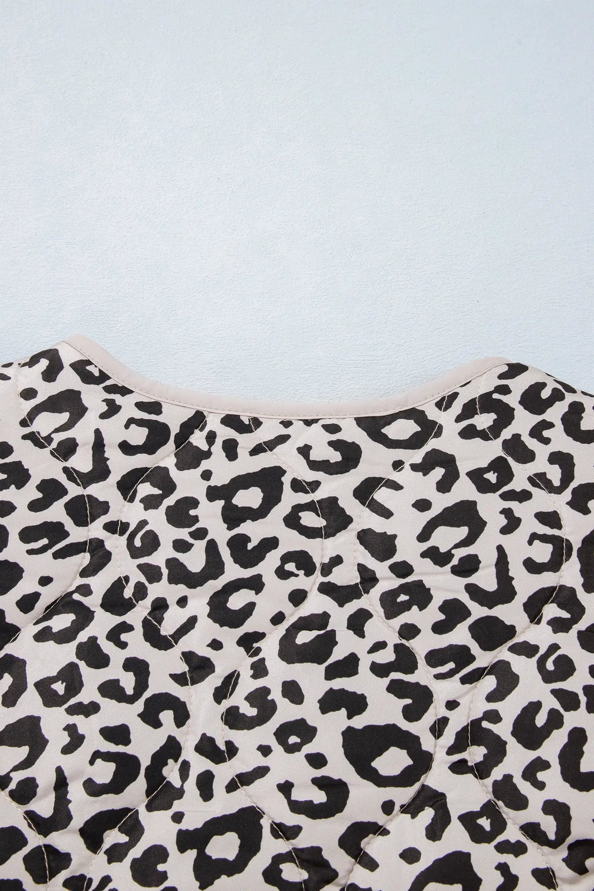 Khaki Leopard Print Patch Pockets Binding Tape Long Sleeve Regular Fit Jacket