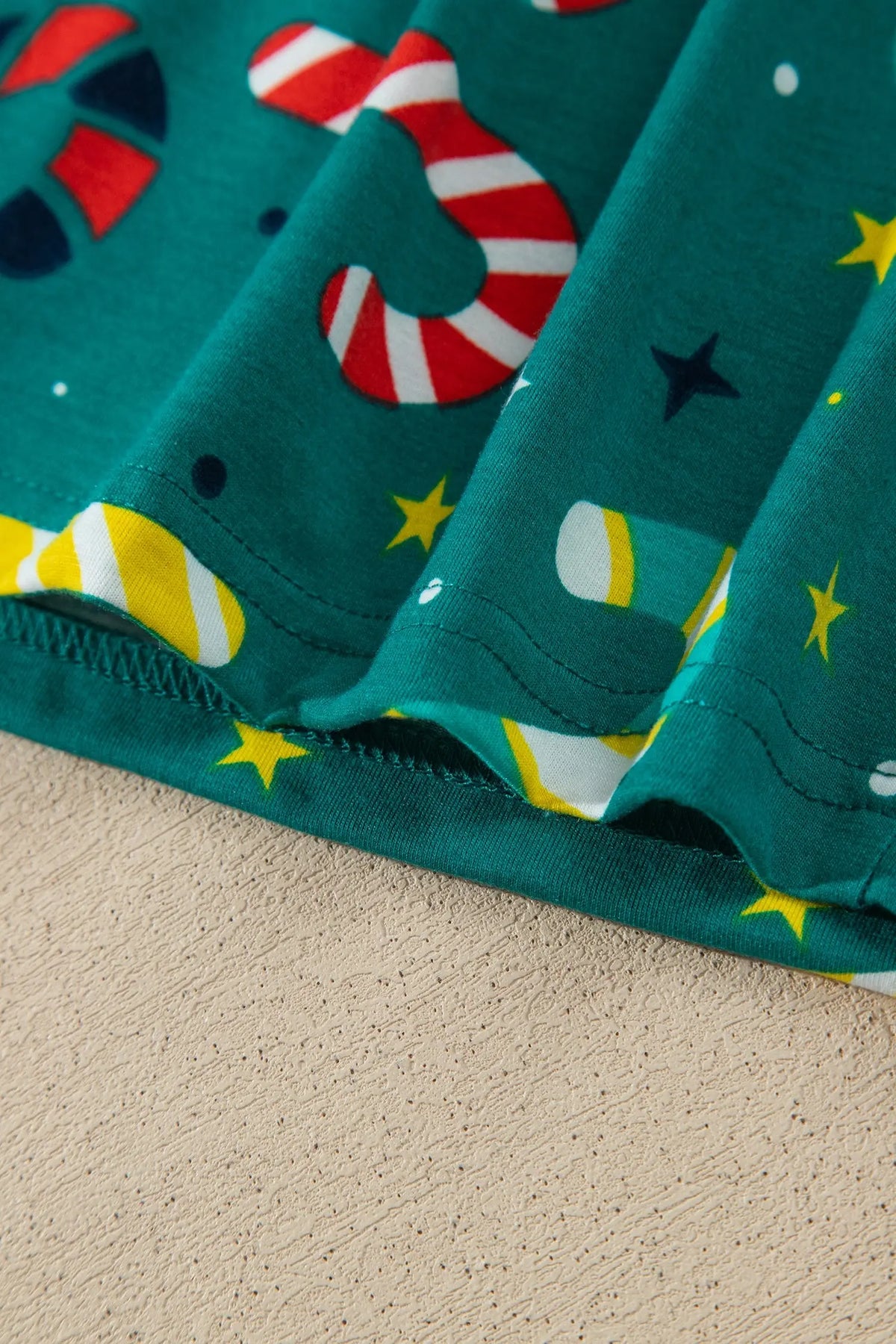 Green Abstract Candy Cane Print Long Sleeve Two Piece Lounge Set