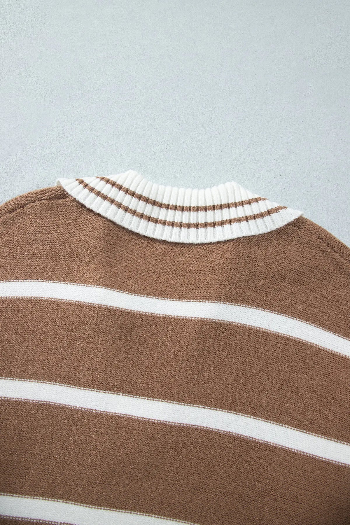 Brown Stripe Striped V Neck Long Sleeve Shift Plus Size Sweater