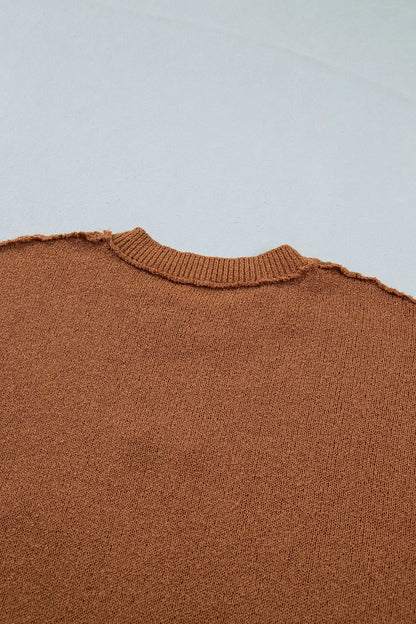 Brown Oversized Drop Shoulder Round Neck Christmas Sweater