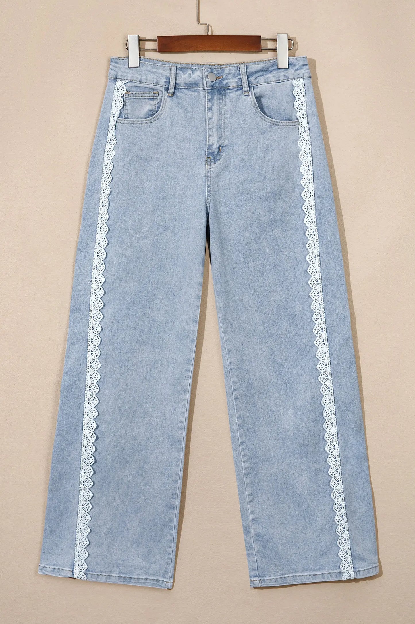 Beau Blue Lace Trim Casual Full-Length Regular Fit Jeans