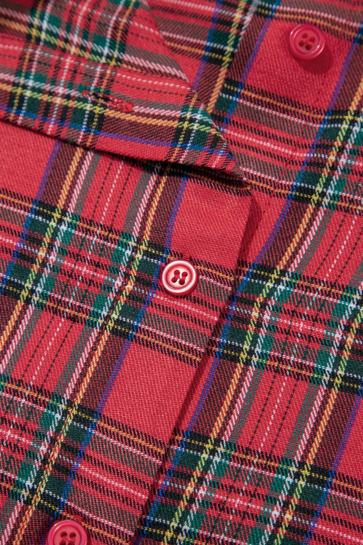 Red plaid v neck collar cuff shift dress detail view · nz-alt-v1