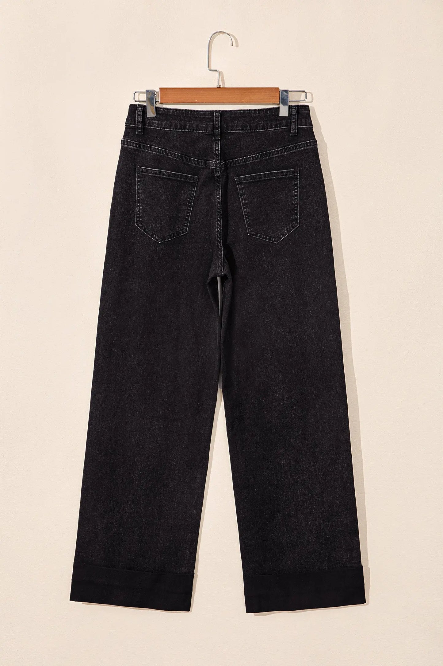 Black Studded Detail Straight Leg Casual Loose Jeans