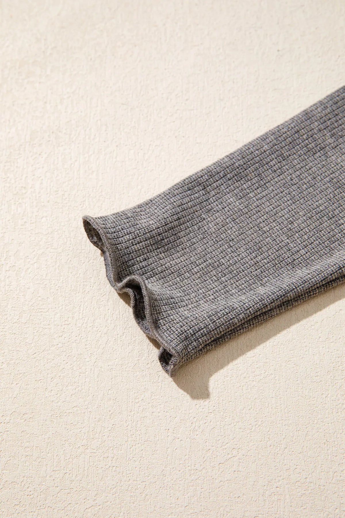 Medium Grey Ribbed Lace Trim V-Neck Button Detail Long Sleeve Top detail view · nz-alt-v1