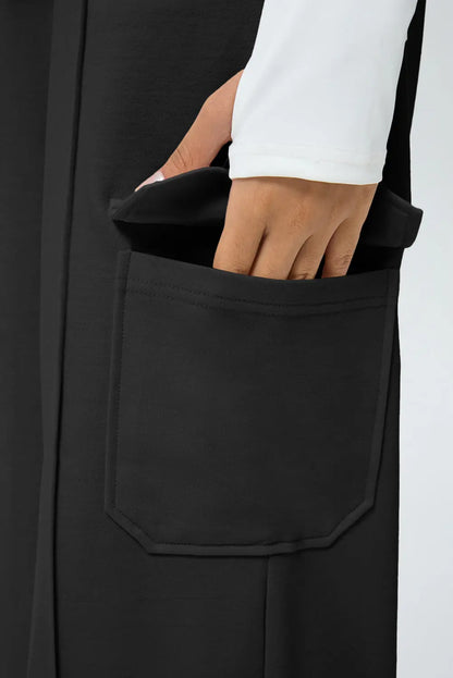 Black Solid Color Drawstring Elastic Waist Cargo Patch Pocket Active Pants