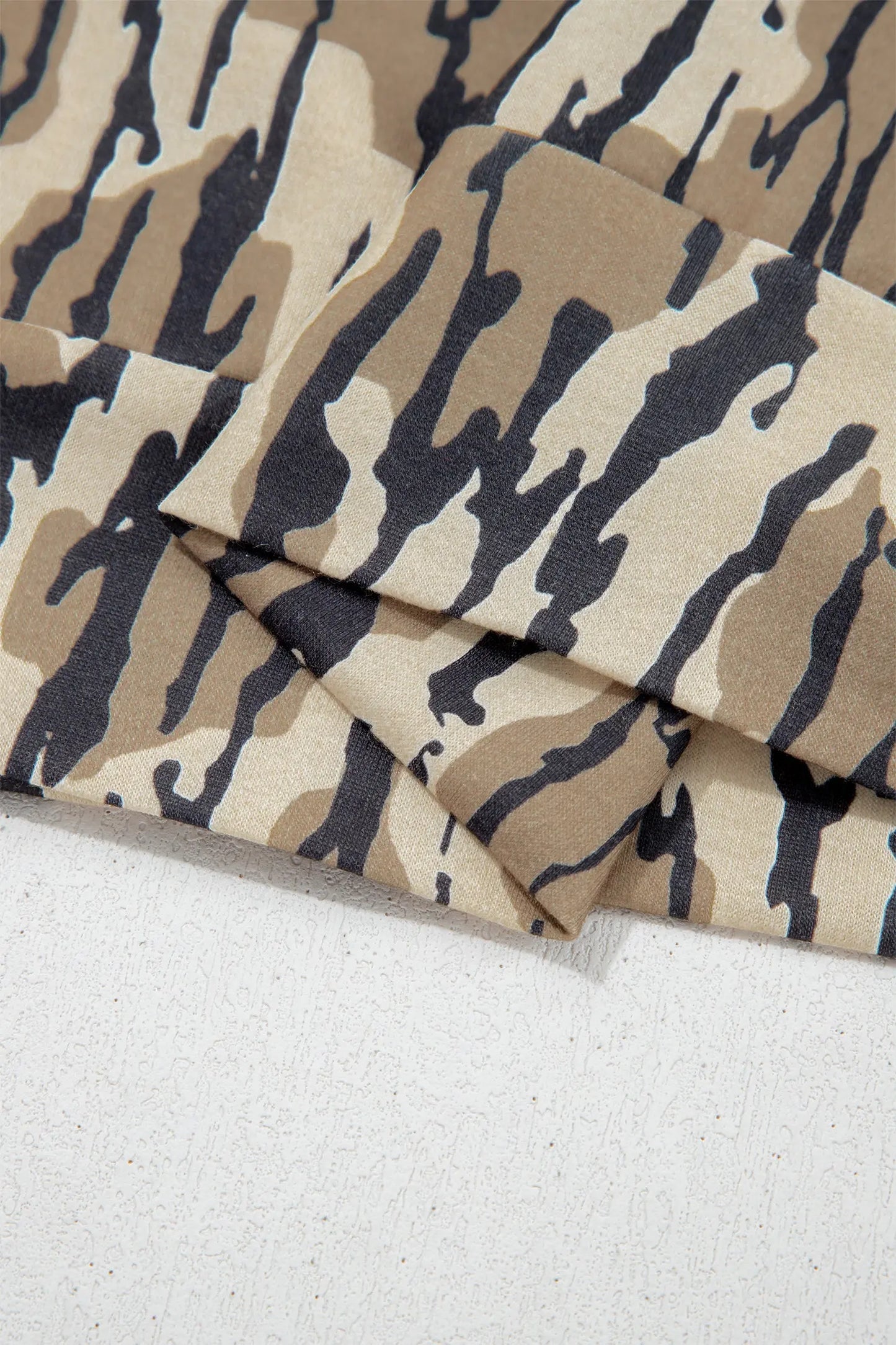 Brown Camouflage Zipper Collar Front Pocket Pullover Sweatshirt