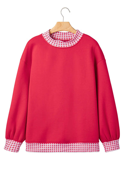 Pink Colorblock Polka Dot Contrast Trim Oversized Sweatshirt