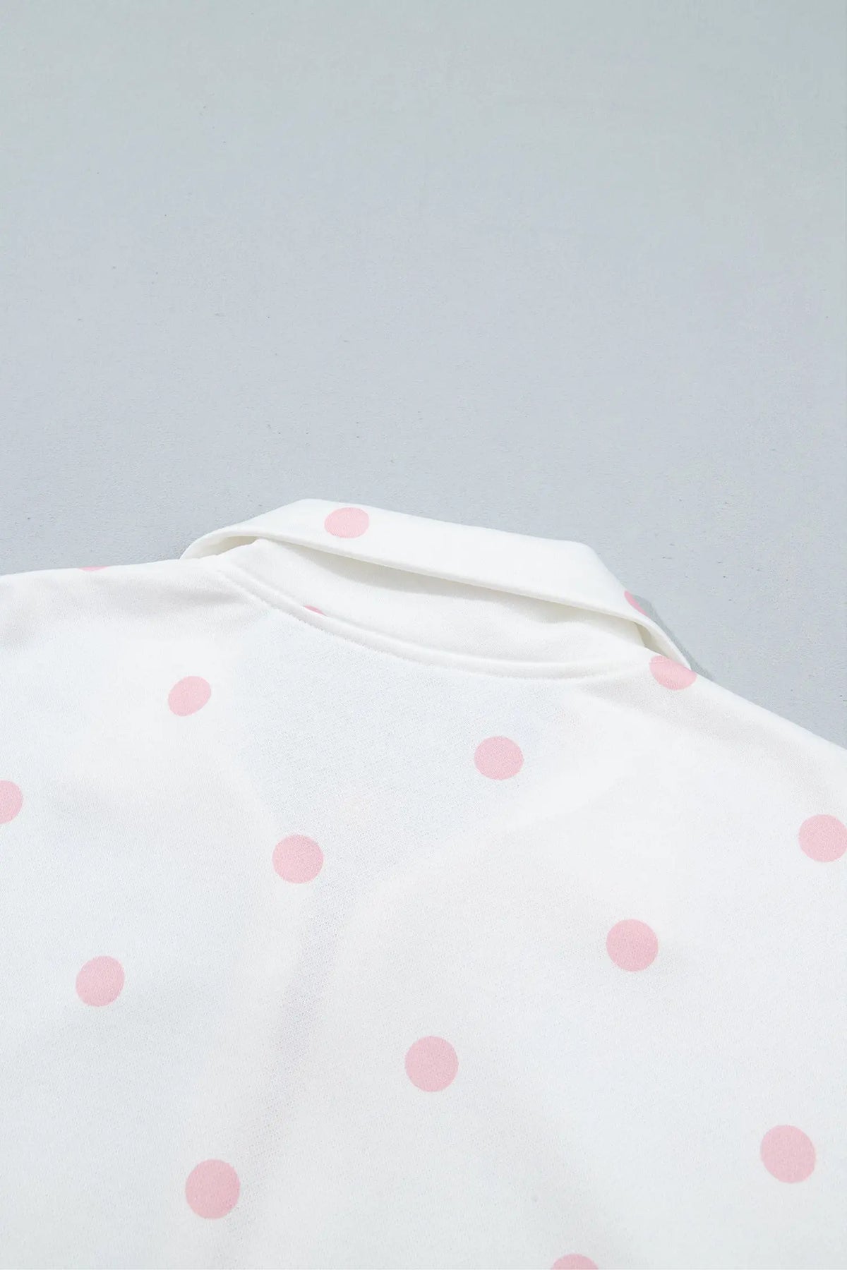 Pink Polka Dot Half Zip Drop Shoulder Relaxed Sweatshirt detail view · nz-alt-v1