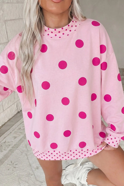 Brown Polka Dot Print Contrast Detail Oversized Tunic Sweatshirt