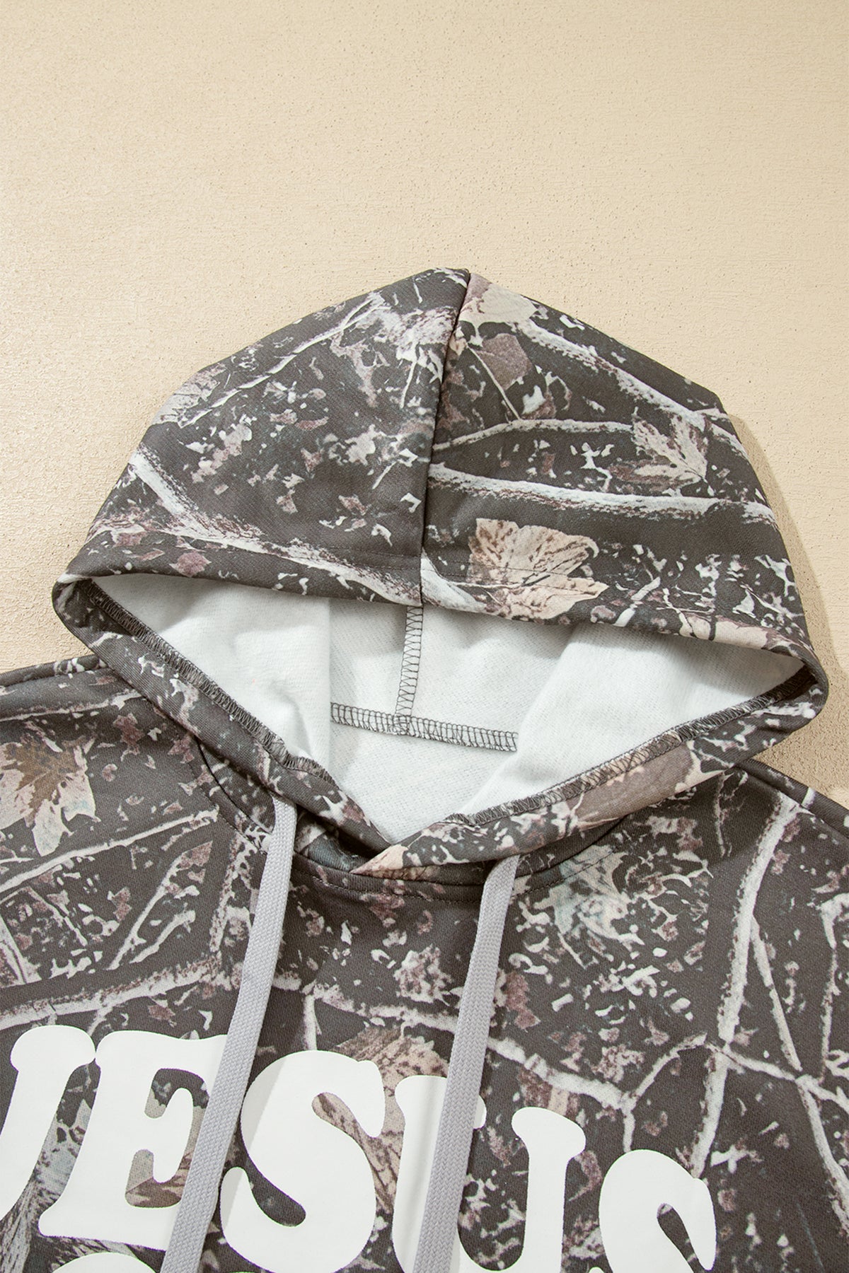 Multicolour Retro Camouflage Jesus Loves You Print Relaxed Hoodie