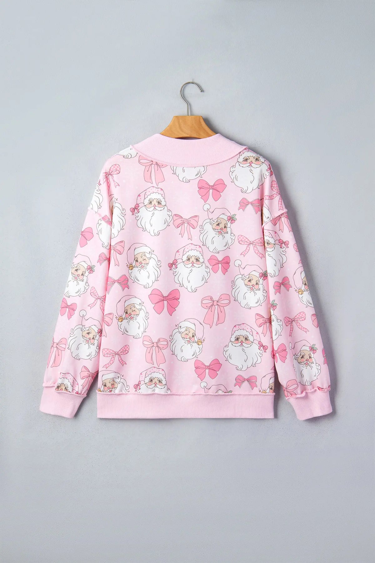 Pink Abstract Santa Print Drop Shoulder High Neck Sweatshirt