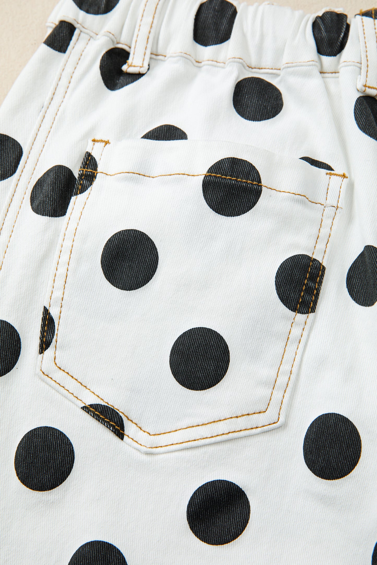Sky Blue Polka Dot Print Bow Detail Pocketed Jeans