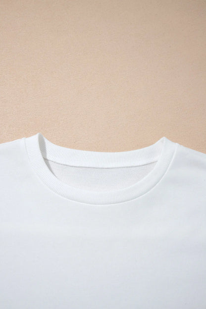 Beige Floral Striped Long Sleeve Contrasted Pullover Top