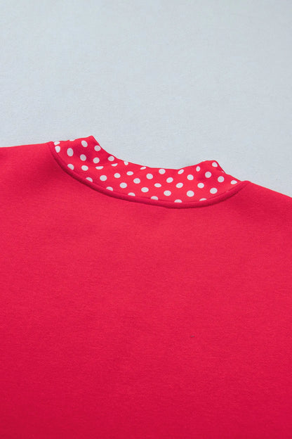 Pink Colorblock Polka Dot Contrast Trim Oversized Sweatshirt
