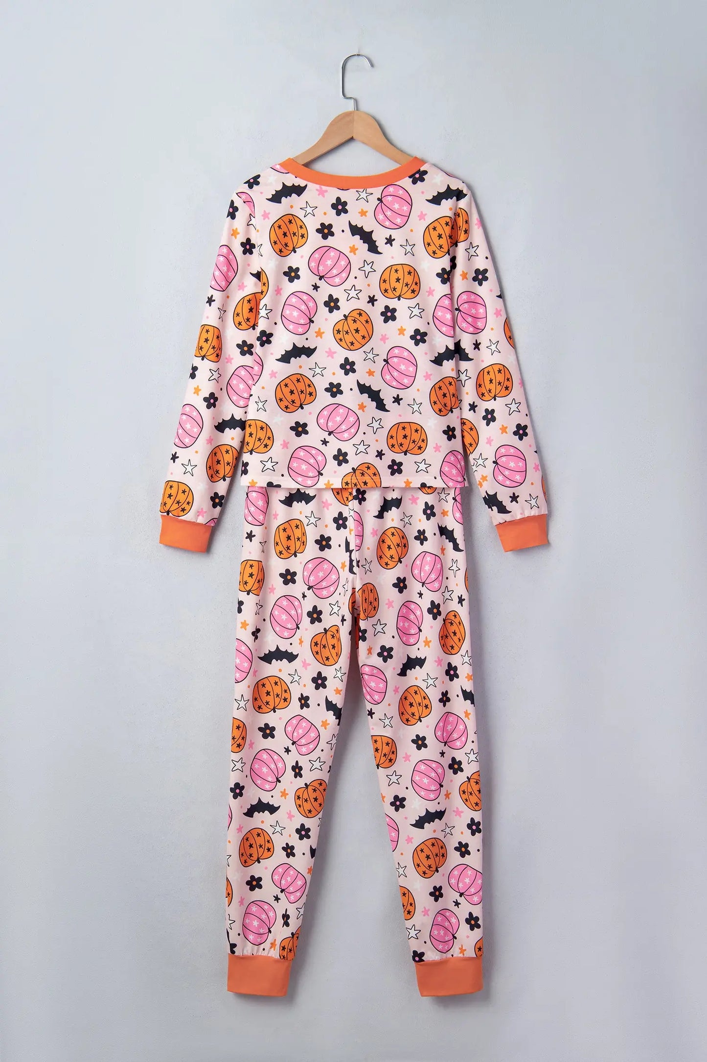 Pink Halloween Pumpkin Print Long Sleeve Home Wear Lounge Set