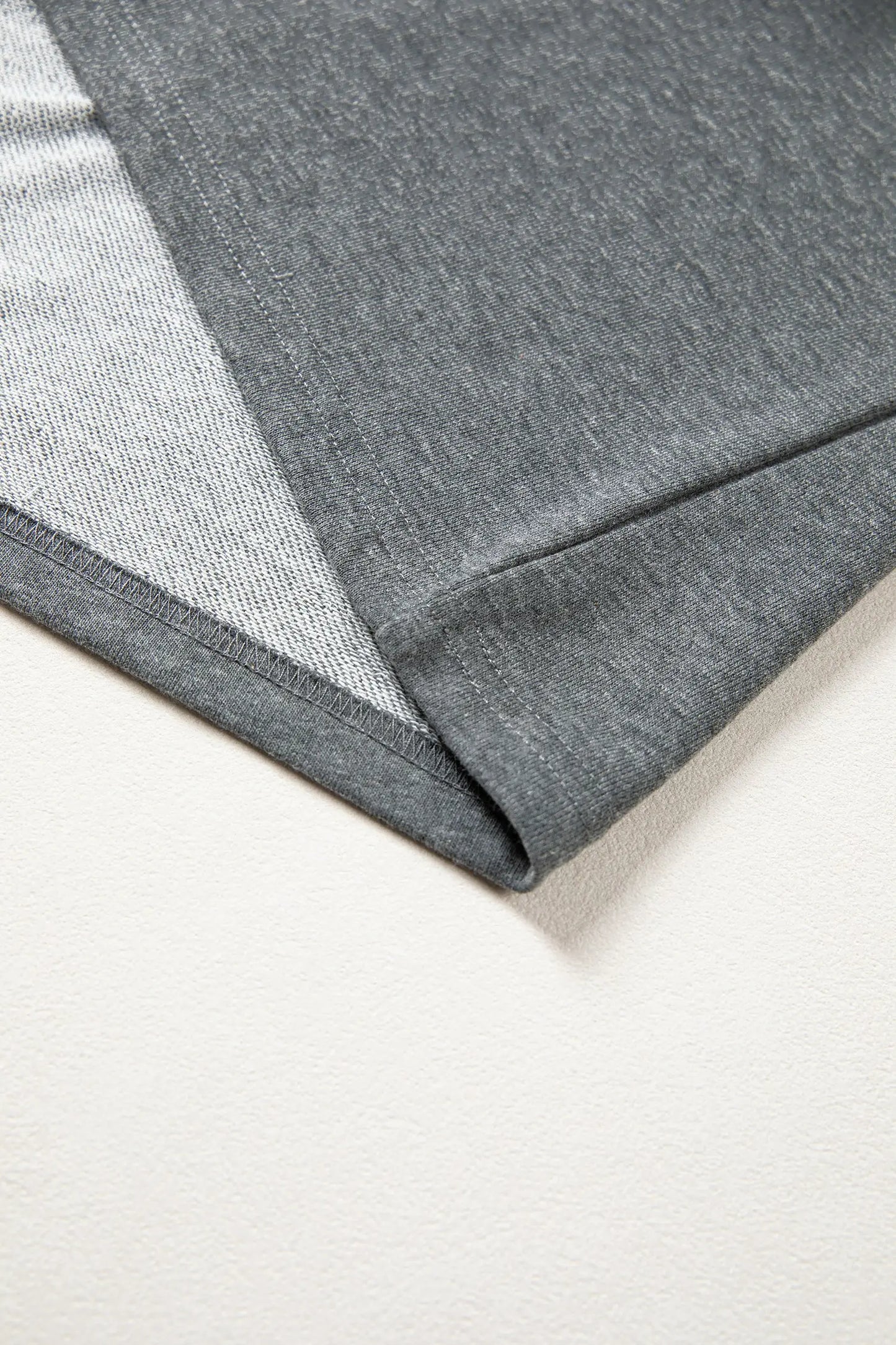 Carbon Grey Denim Color Block Patchwork Shirt Collar Short Sleeve Blouse Nataliz