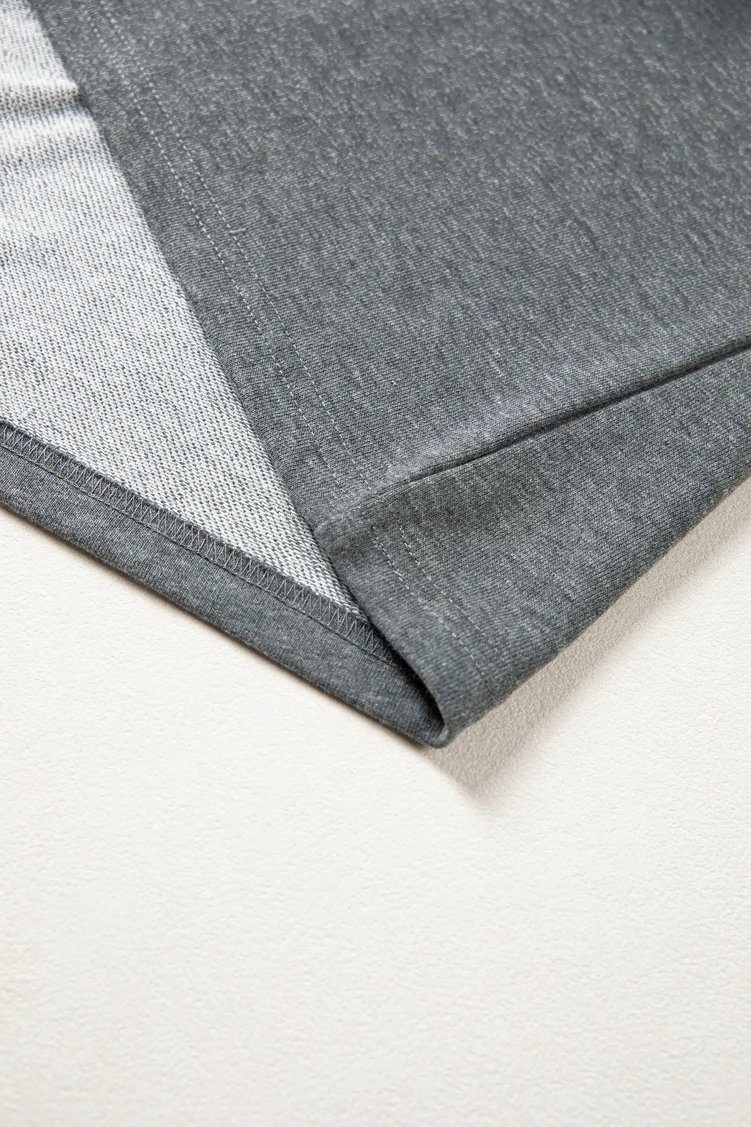 Carbon Grey Denim Color Block Patchwork Shirt Collar Short Sleeve Blouse Nataliz