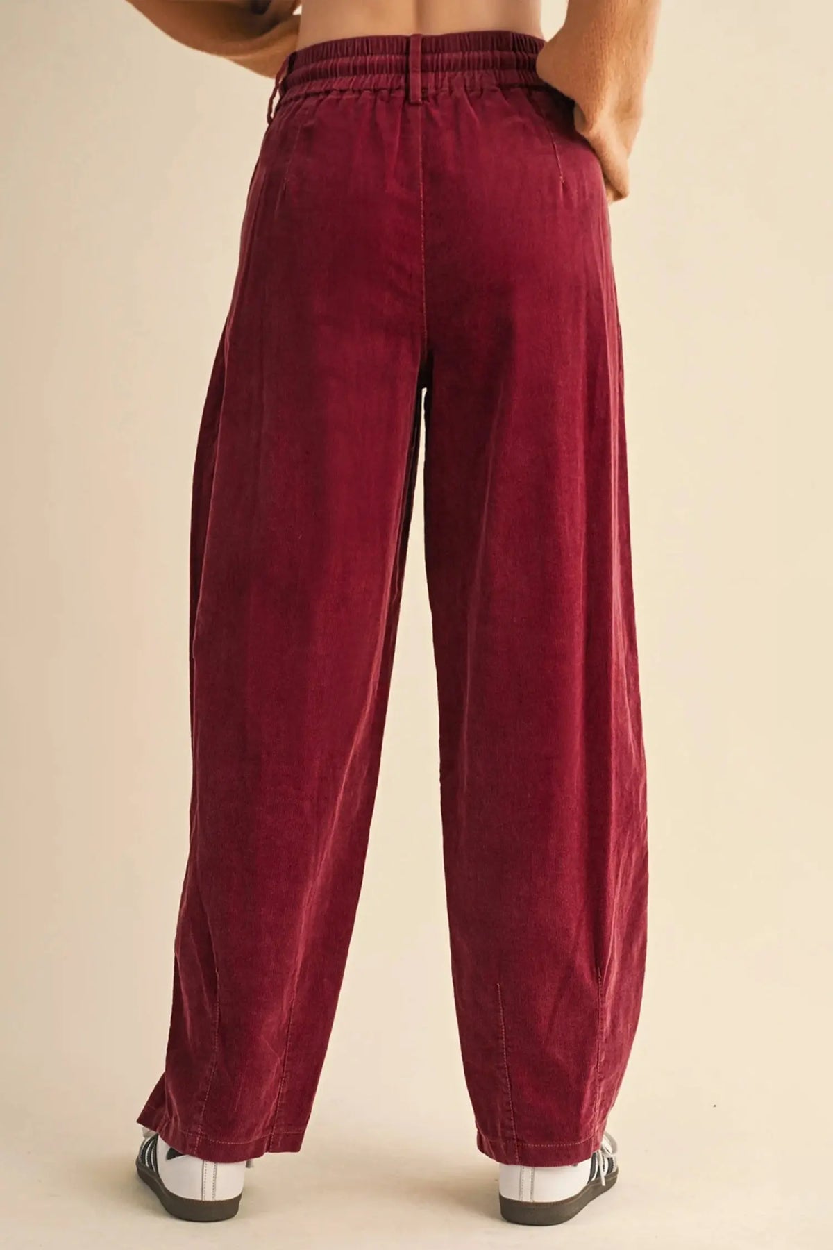 Chestnut Elastic Waist Drawstring Corduroy Casual Pants
