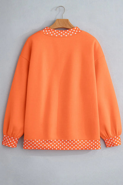 Pink Colorblock Polka Dot Contrast Trim Oversized Sweatshirt