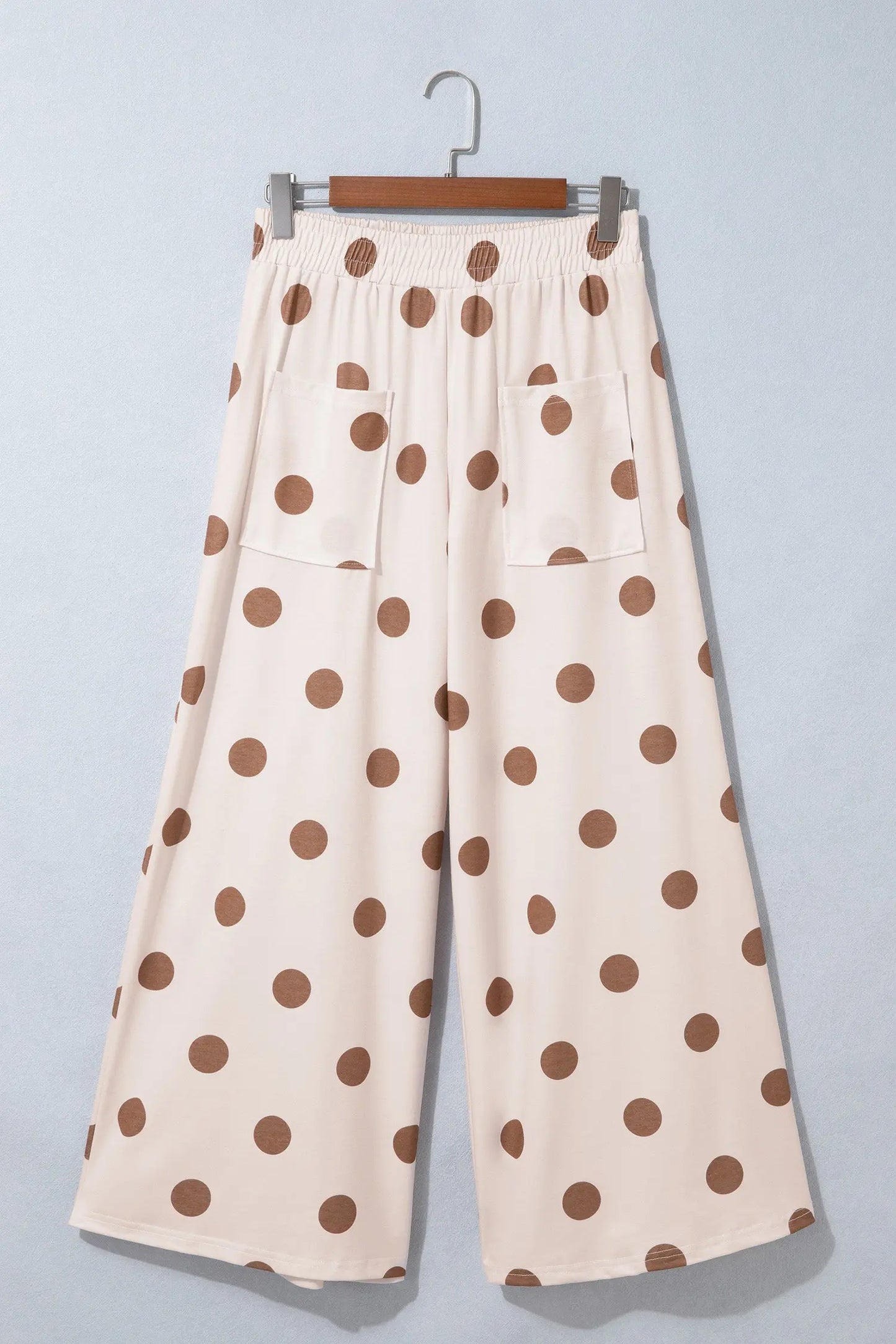 Brown Polka Dot Wide Leg Elastic Waist Casual Pants