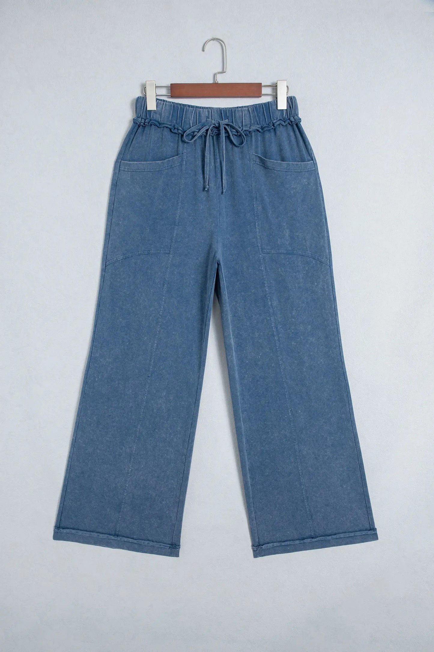 Ashleigh Blue Mineral Wash Seam Detail Flare Leg Drawstring Pants