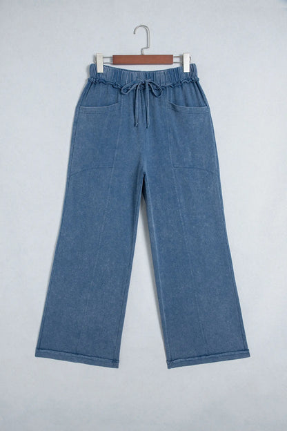 Ashleigh Blue Mineral Wash Seam Detail Flare Leg Drawstring Pants