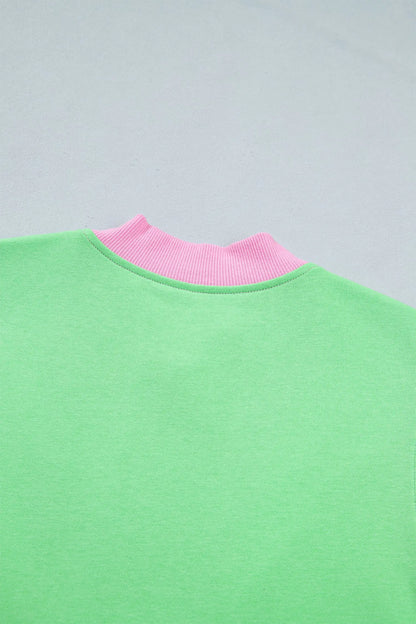 Green Color Block Accent Half Zip Top Athleisure Shorts Set