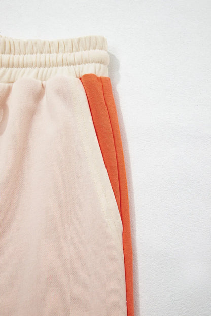 Fiery Red Raw Seam Colorblock Wide Leg Ankle Length Casual Pants