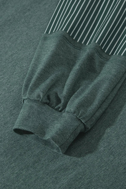 Green Bay Raw Seam Patchwork Long Sleeve Top Pocket Casual Pants 2pcs Set