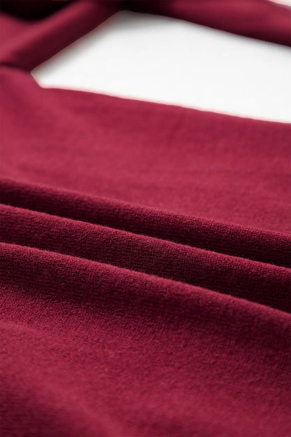 Burgundy Bow Pocket Collar Long Sleeve Knit Cardigan