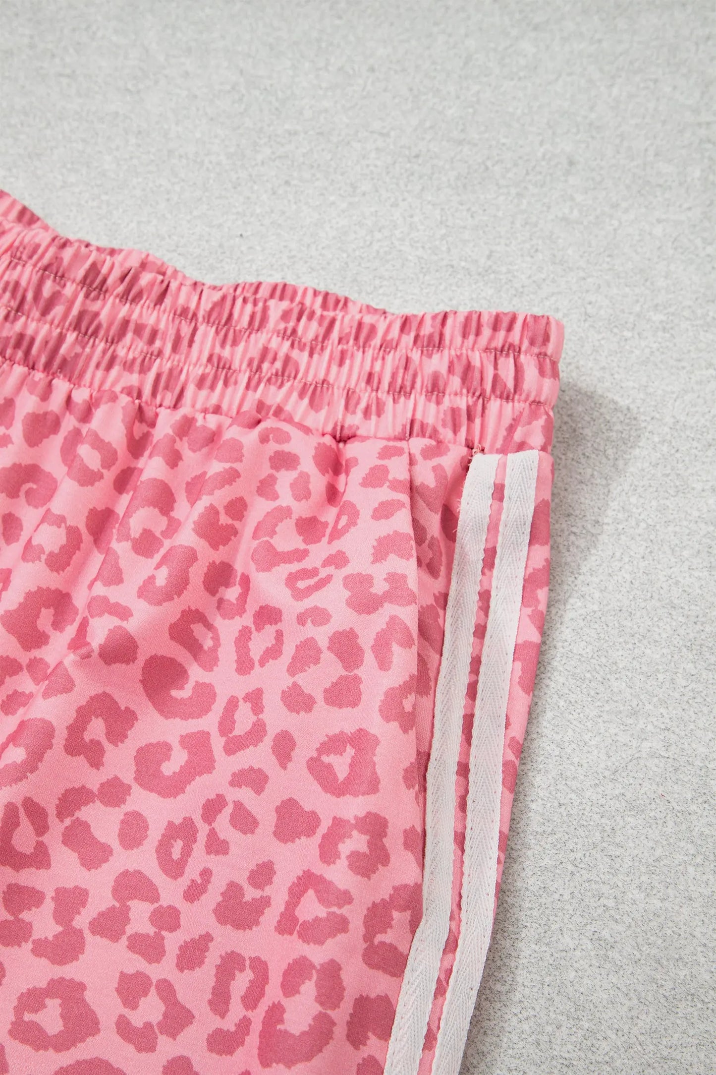 Apricot Leopard Print Varsity Striped Detail 3/4 Sleeve Top Shift Pant Set