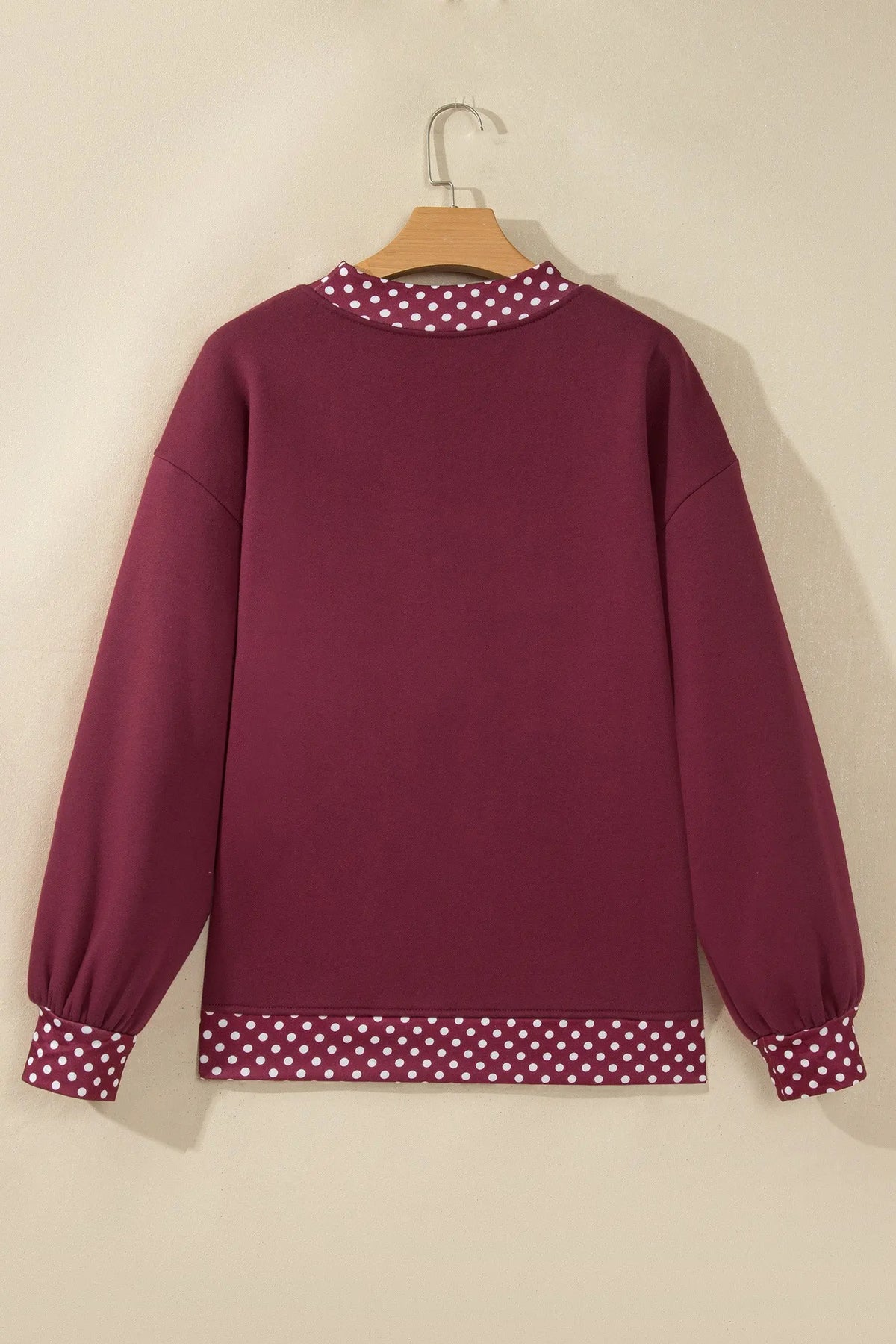 Tillandsia Purple Colorblock Polka Dot Contrast Trim Oversized Sweatshirt