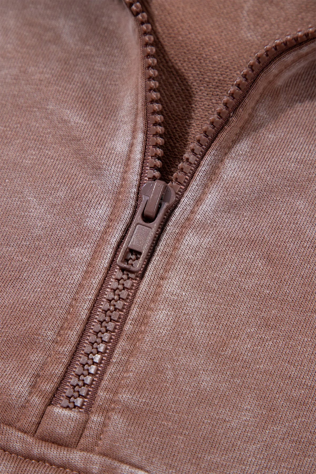 Chestnut vintage half-zip long sleeve ribbed sweatshirt detail view · nz-alt-v1