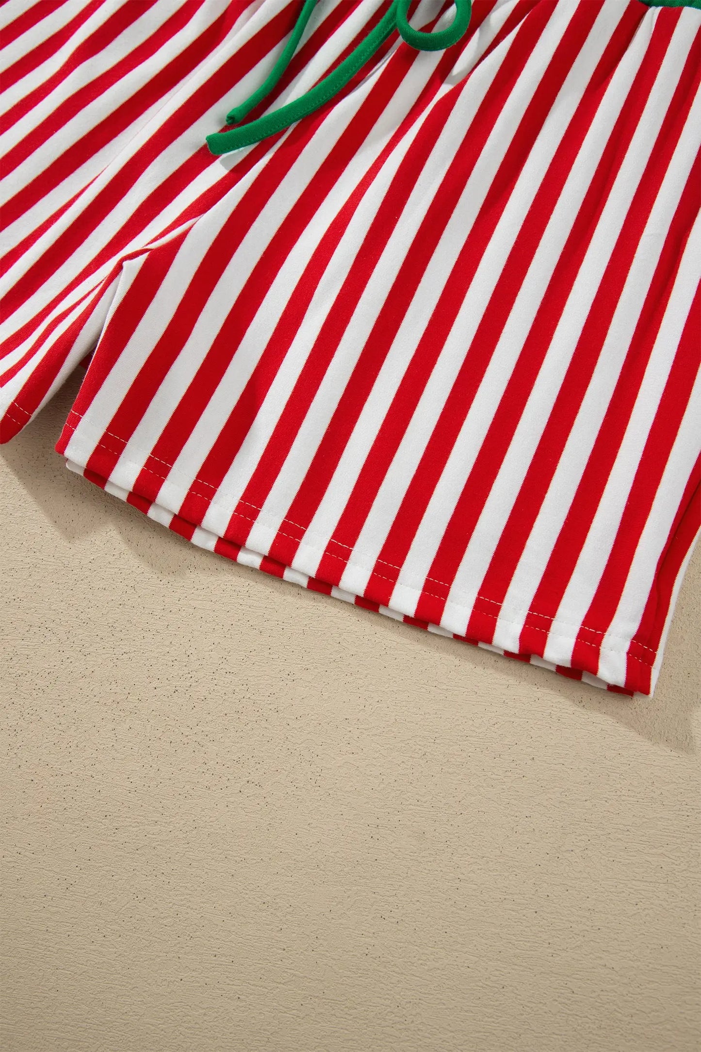 Red Stripe Colorblock Trim Polo Collar Drawstring Elastic Waist Band Casual 2pcs Outfit