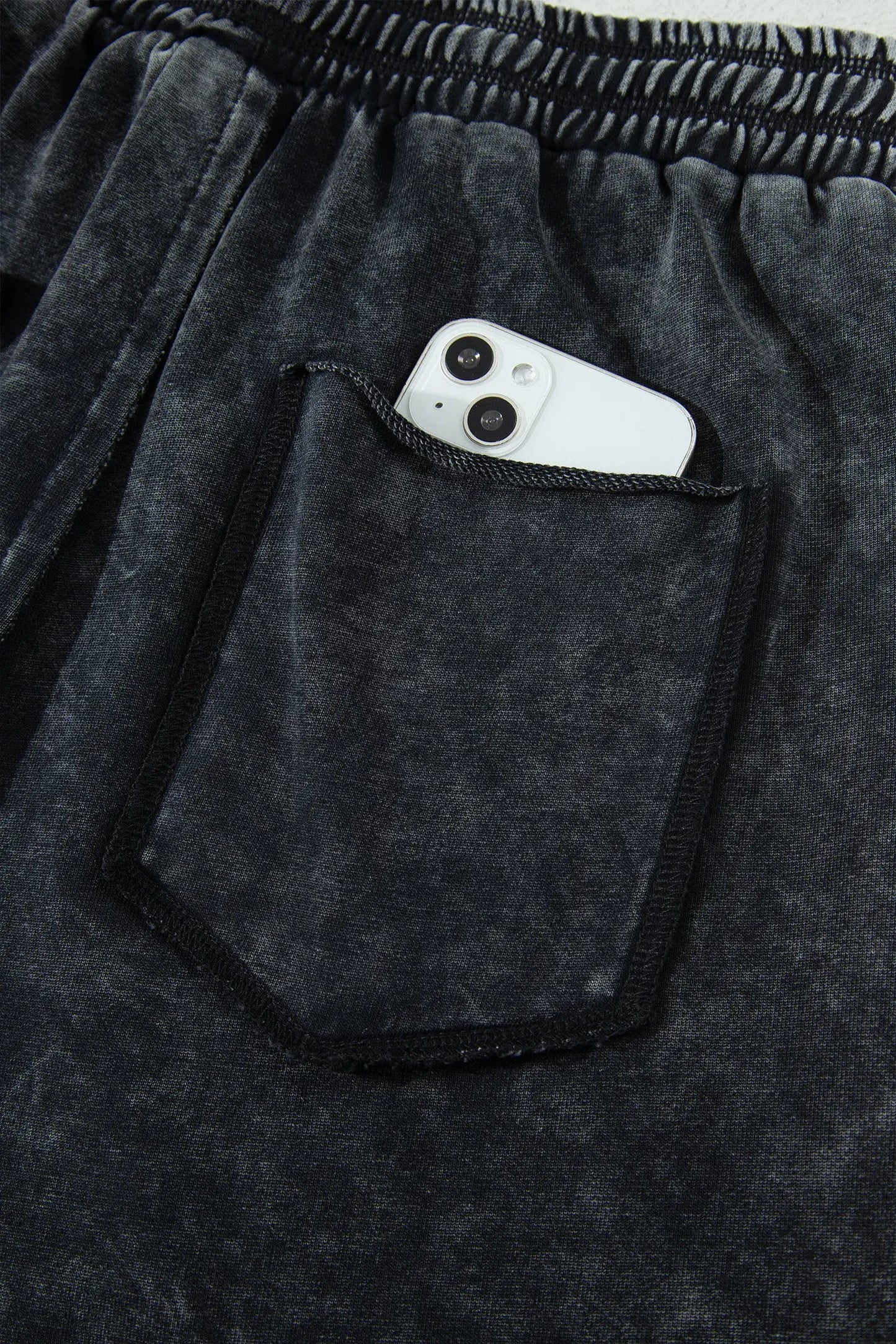 Black Mineral Wash Raw Seam Drawstring Elastic Waist Barrel Pants