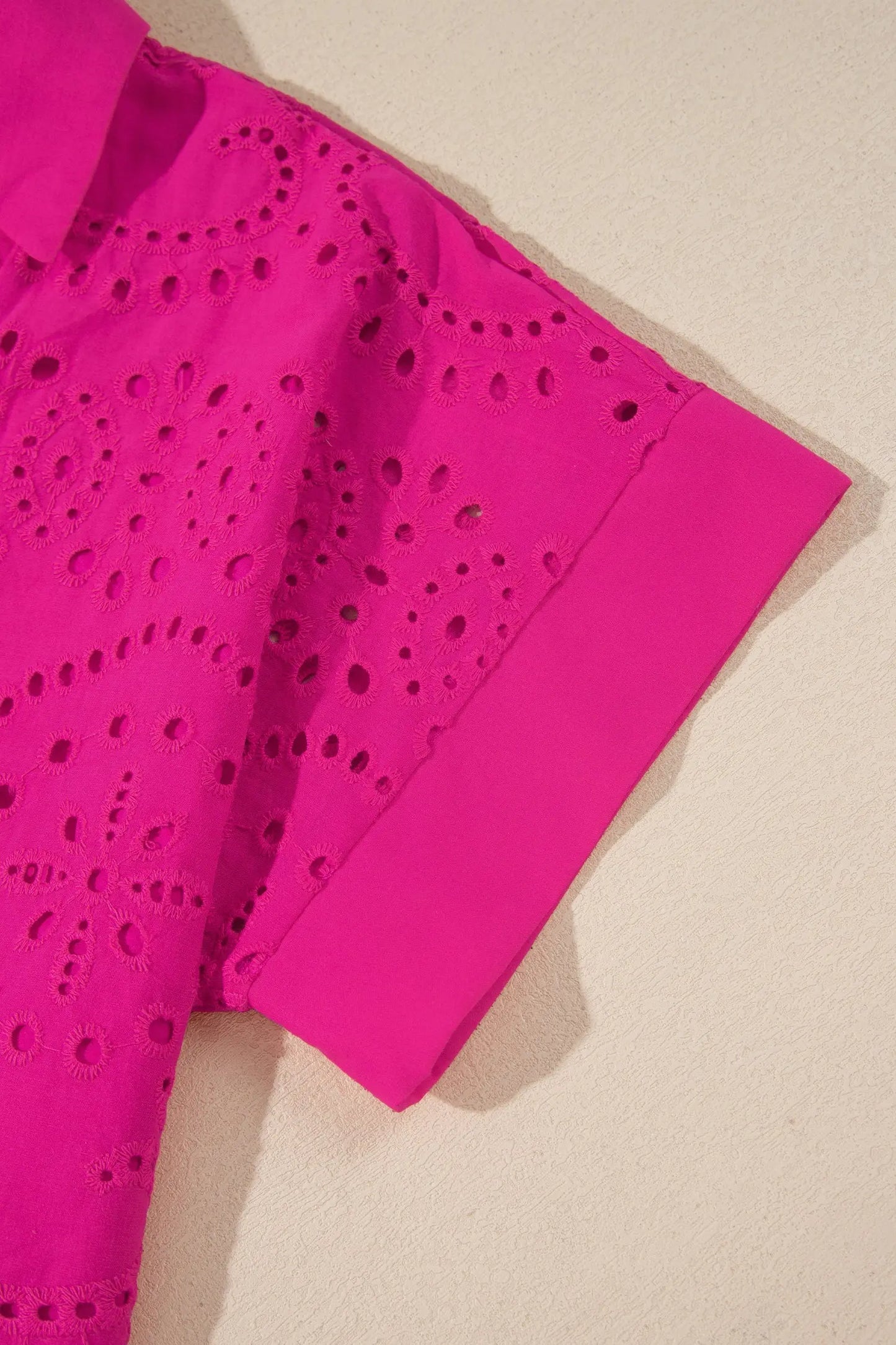 Rose Red Solid Color Eyelet Embroidered T Shirt Mini Dress