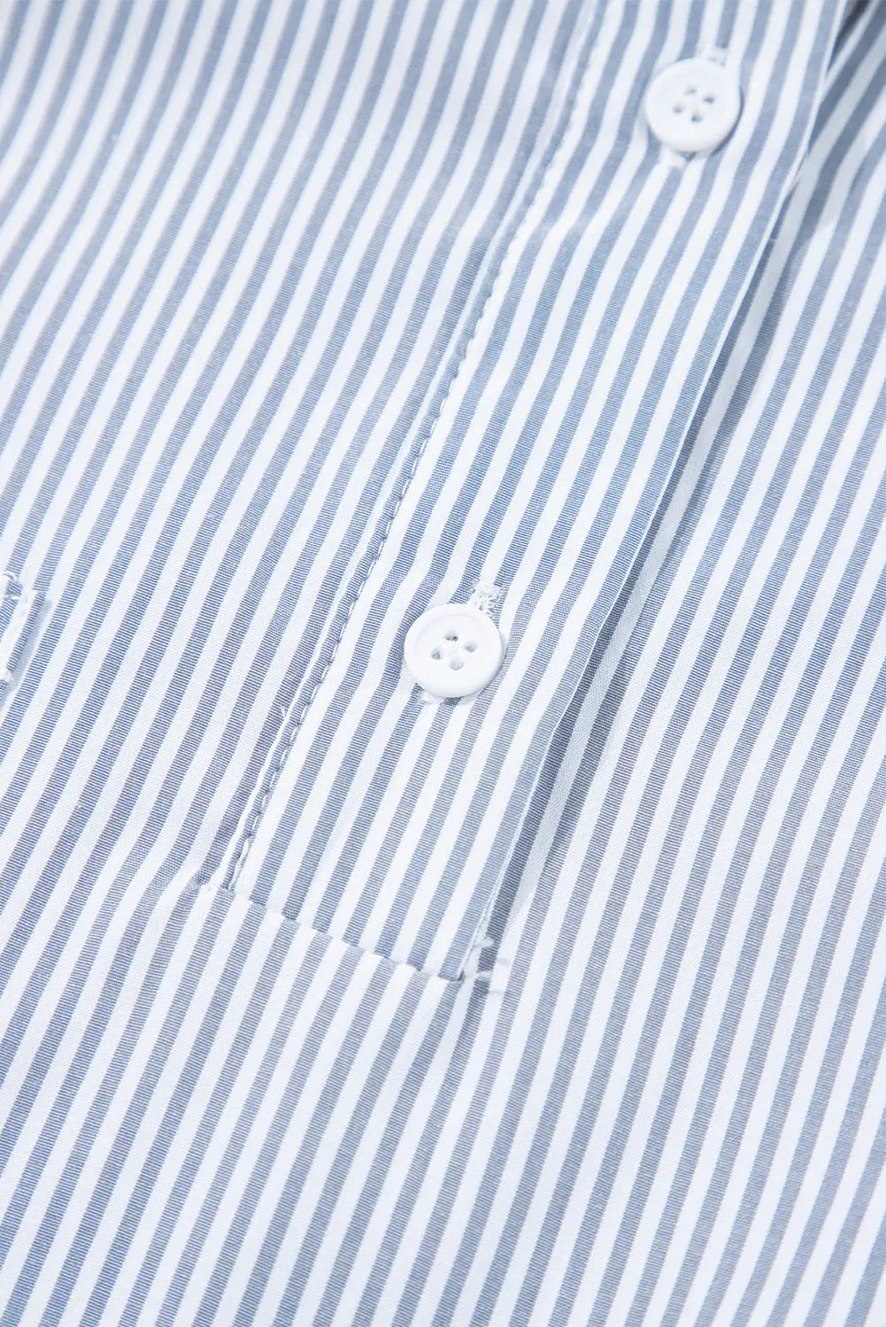 Gray Pinstripe Long Sleeve Smocked Cuffs Button Shirt Collar Blouse