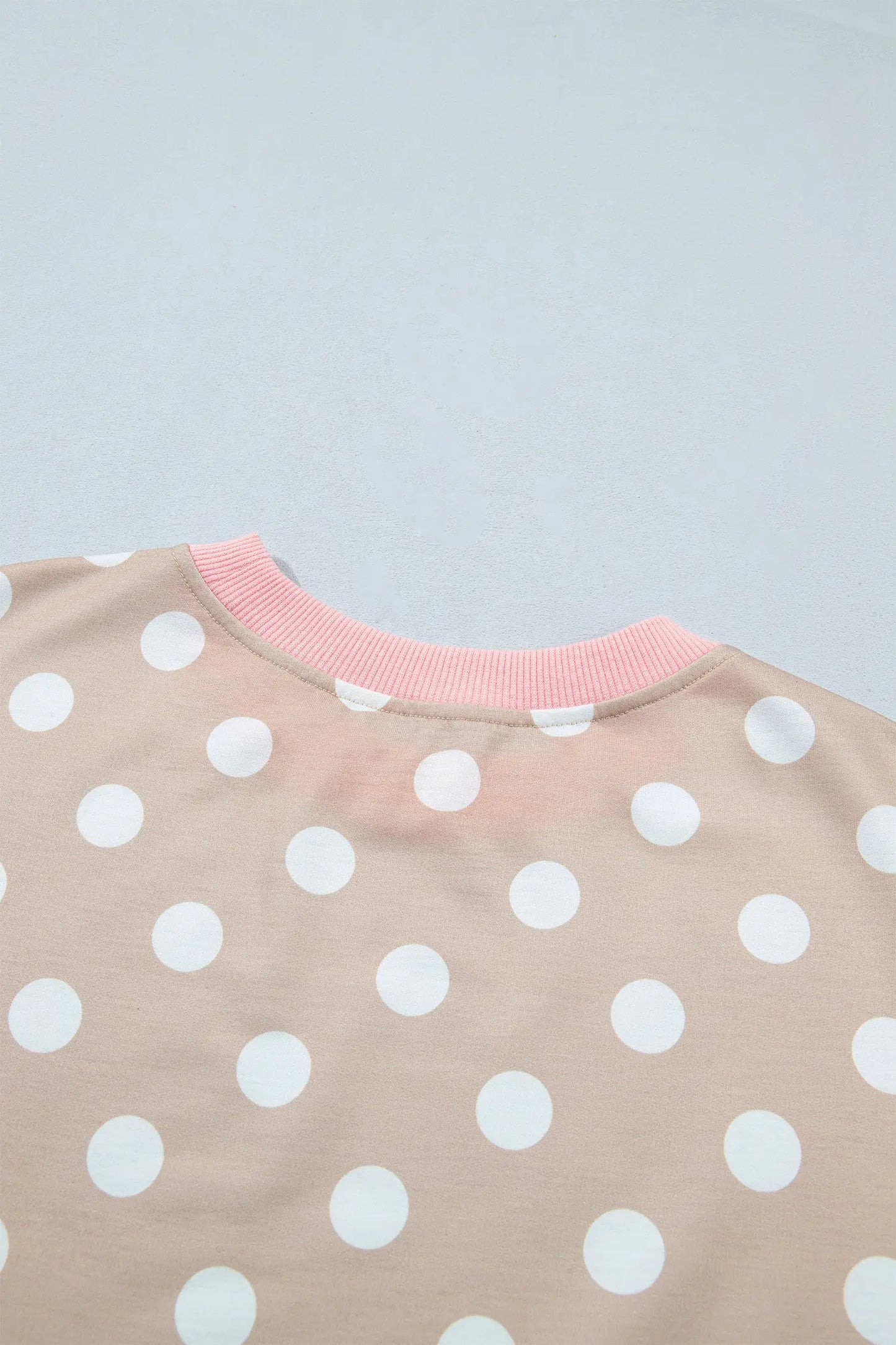 Khaki Polka Dot Contrast Trim Long Sleeve Top Drawstring Shift Pants Set