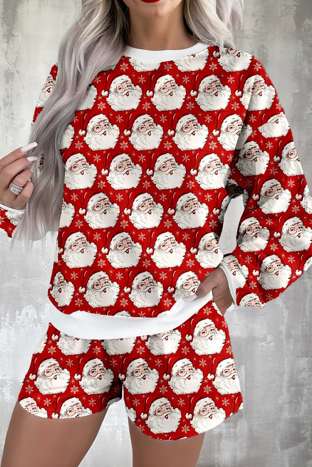 White Ho Ho Ho Christmas Fashion Print 2pcs Lounge Short Set