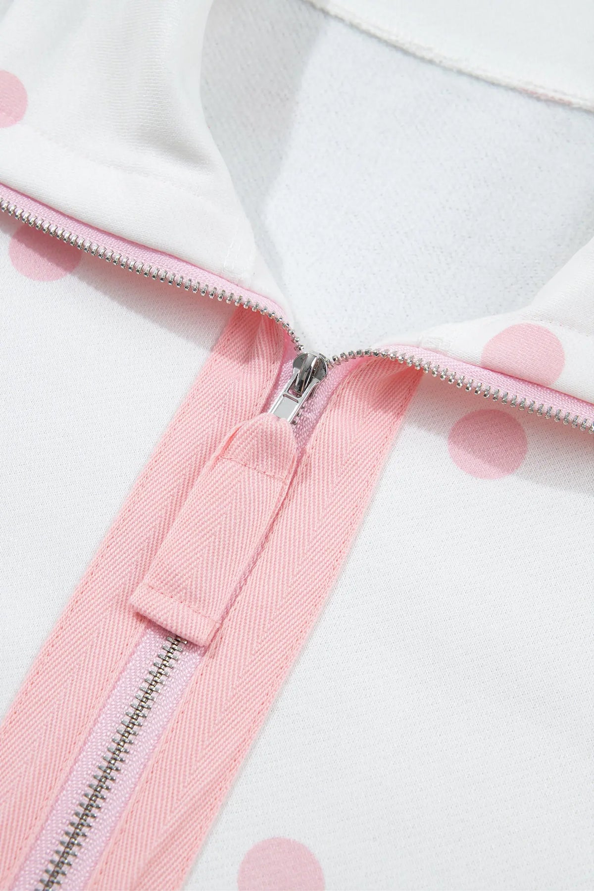 Pink Polka Dot Half Zip Drop Shoulder Relaxed Sweatshirt detail view · nz-alt-v1