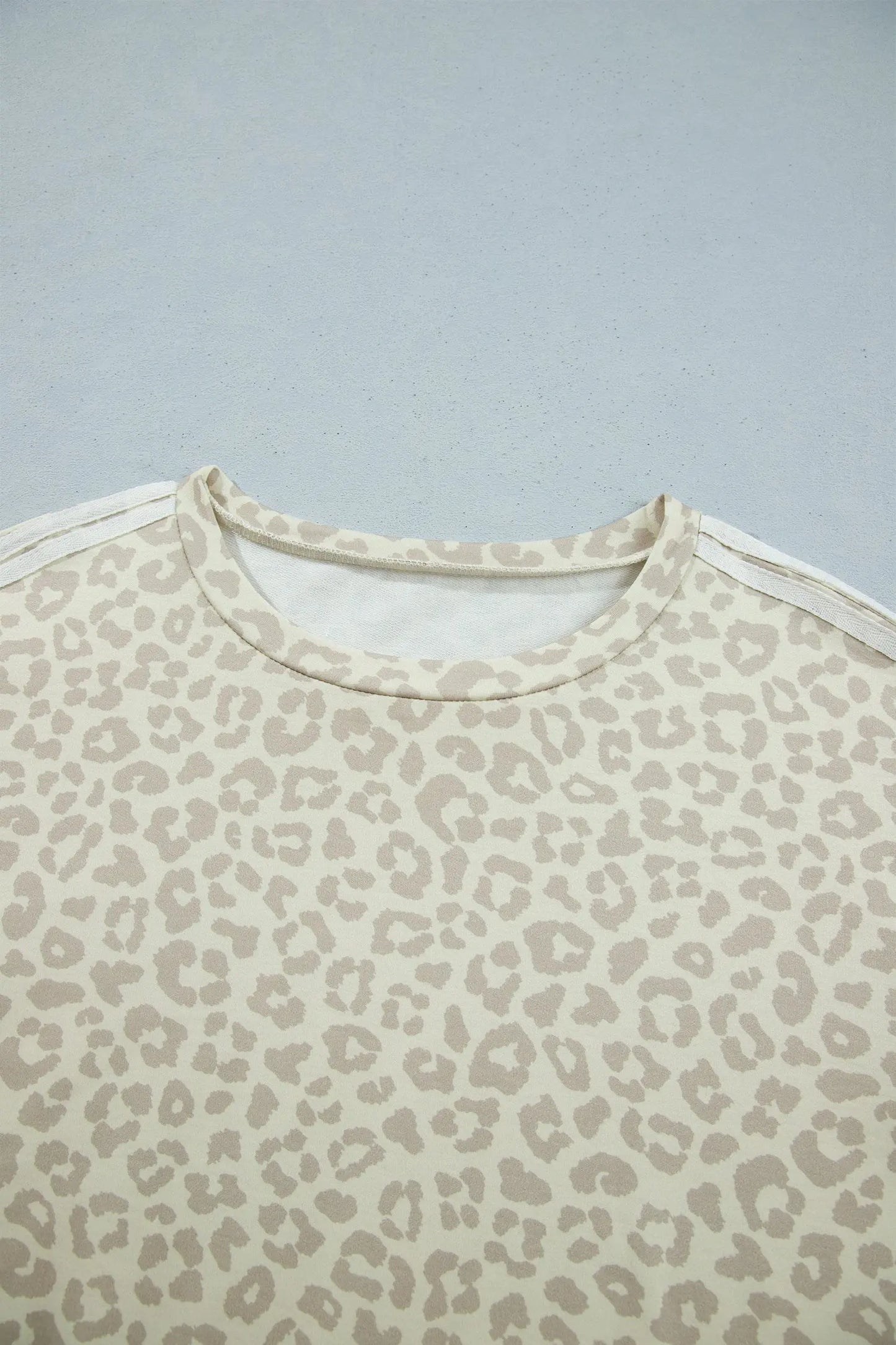 Apricot Leopard Print Varsity Striped Detail 3/4 Sleeve Top Shift Pant Set
