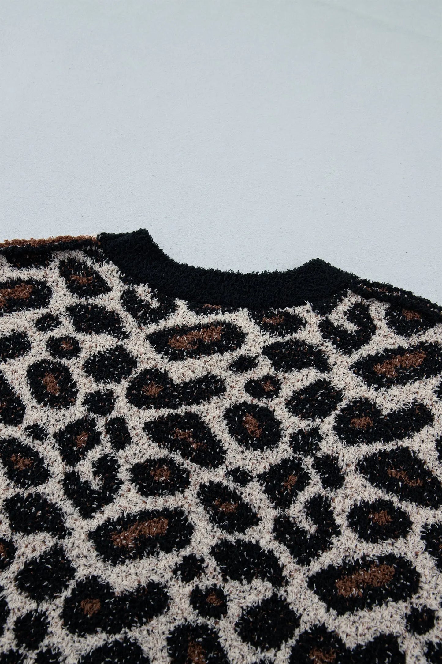 Smoke Gray Leopard Star Pattern Round Neck Long Sleeve Shift Sweater