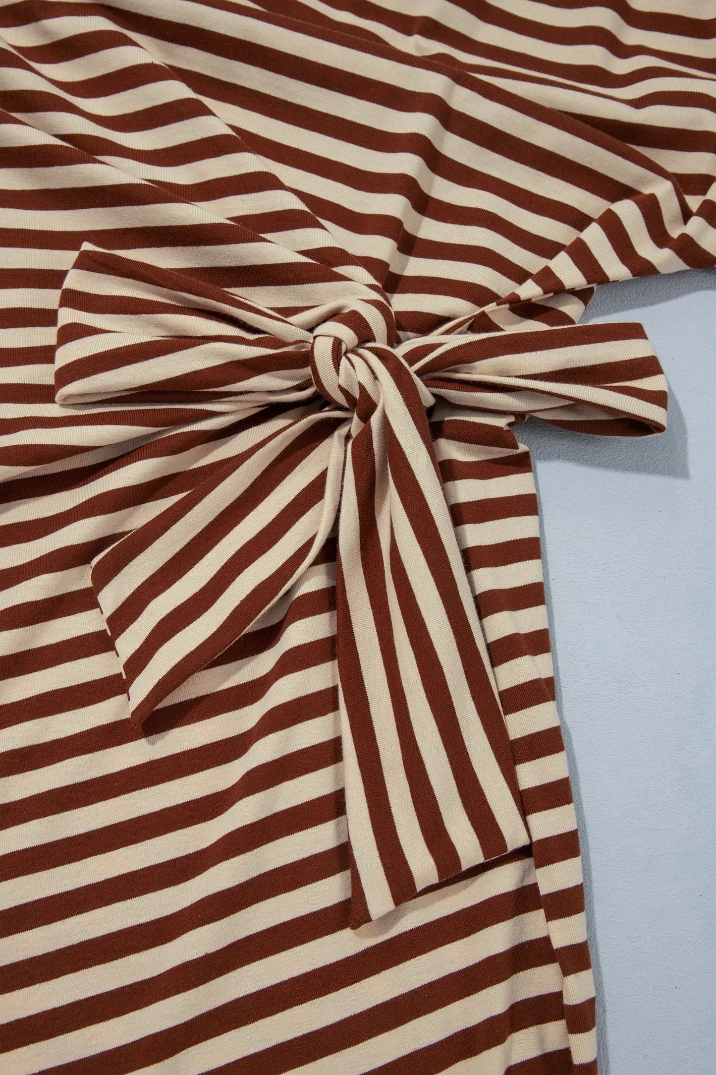 Brown Stripe Striped Colorblock Cuffs Round Neck Long Sleeve Shift Dress