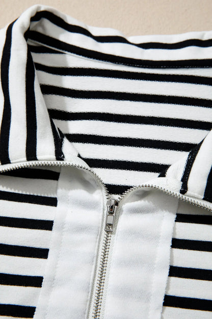 White Stripe Striped Colorblock V Neck Long Sleeve Shift Plus Size Blouse