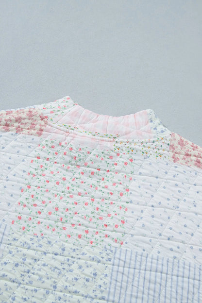 Multicolour Floral Quilted Mock Neck Top and Short Set