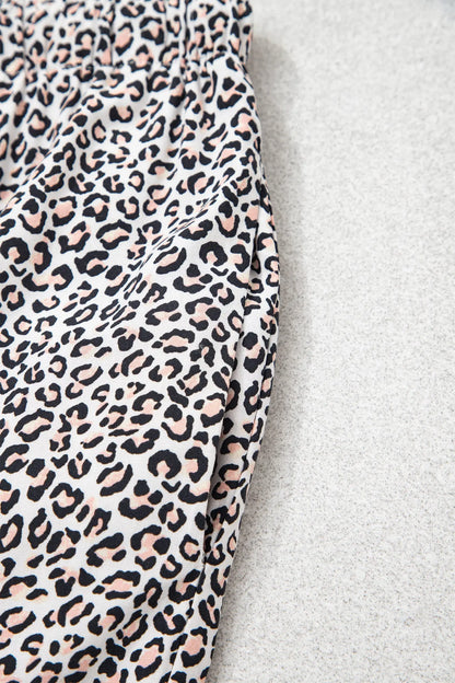 Brown Leopard Print Bow Knot Patchwork Long Sleeve Lounge Set