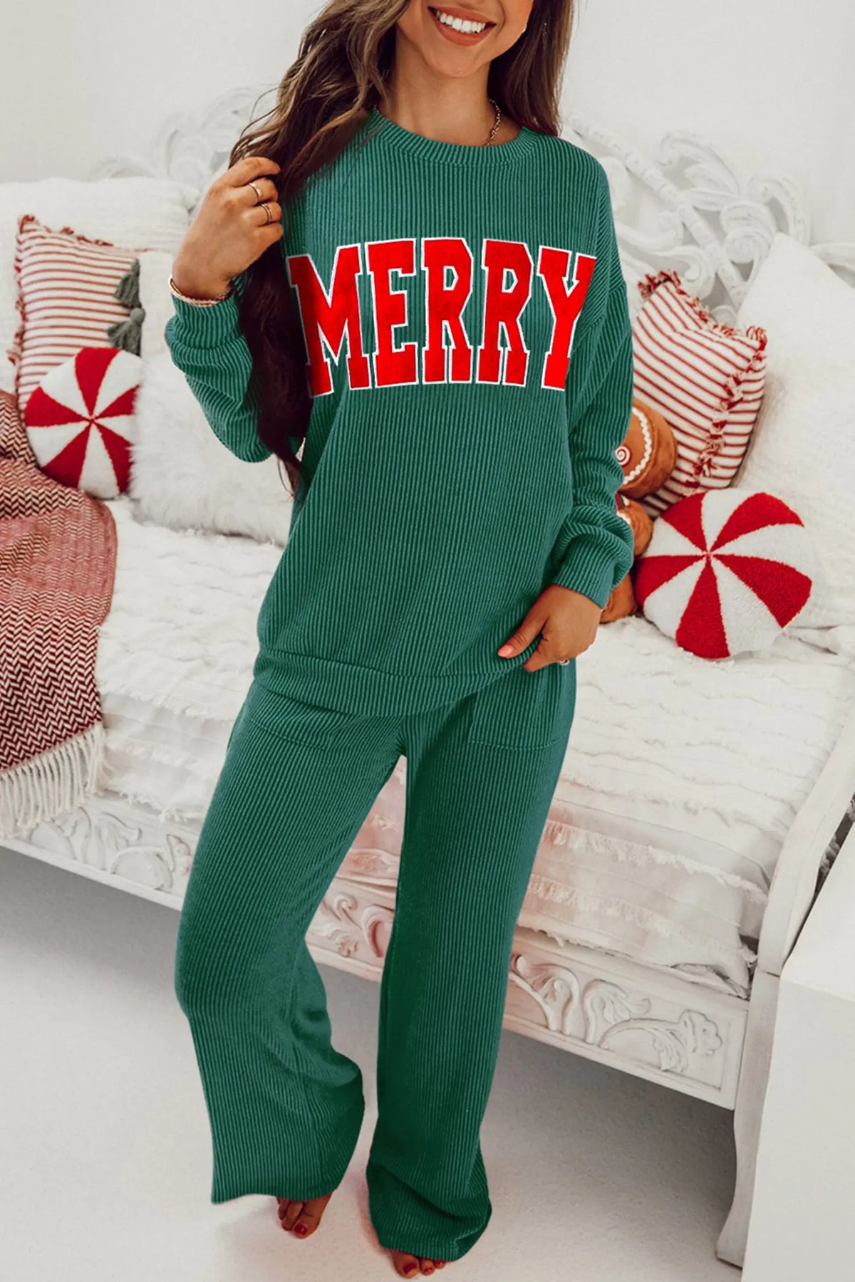MERRY Corded Long Sleeve Top and Pockets Pants Set