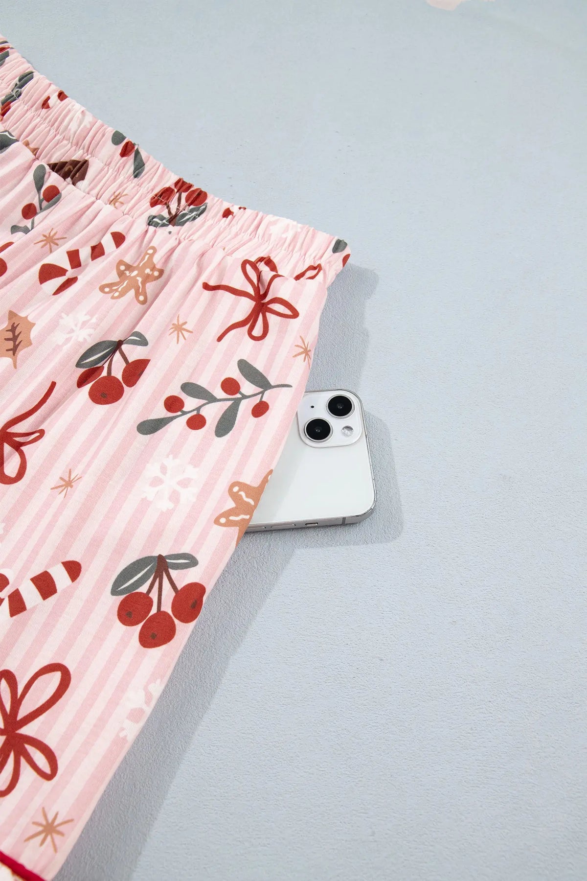 Pink Abstract Christmas Print Short Sleeve Two Piece Lounge Set